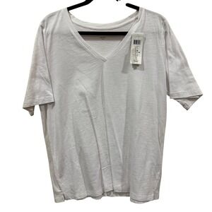 Eileen Fisher White V Neck Knit T Shirt VNK TEE M M Organic Cotton